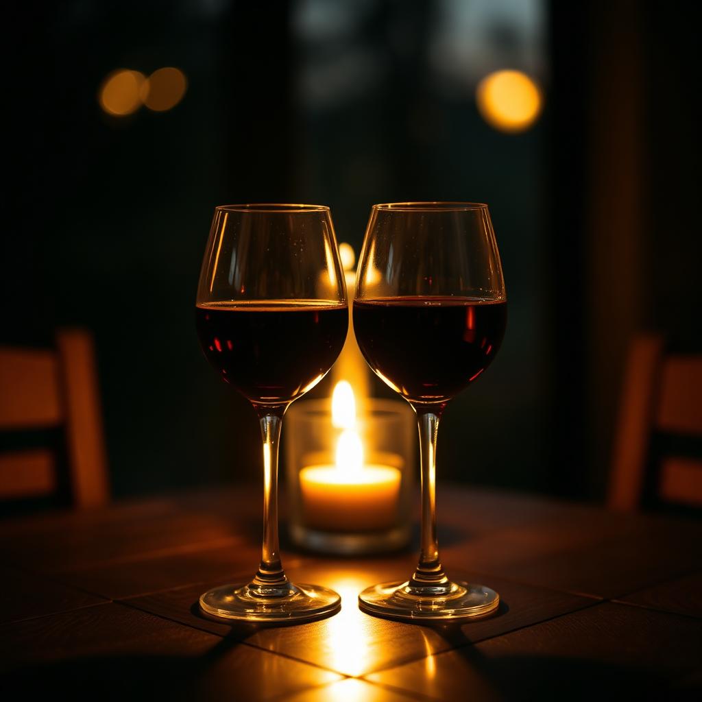 Zwei Weingläser mit Kerzenlicht am Abend