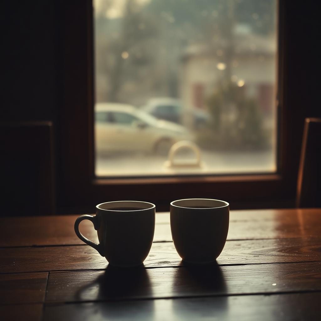 Zwei Kaffeetassen am Fenster im Morgenlicht